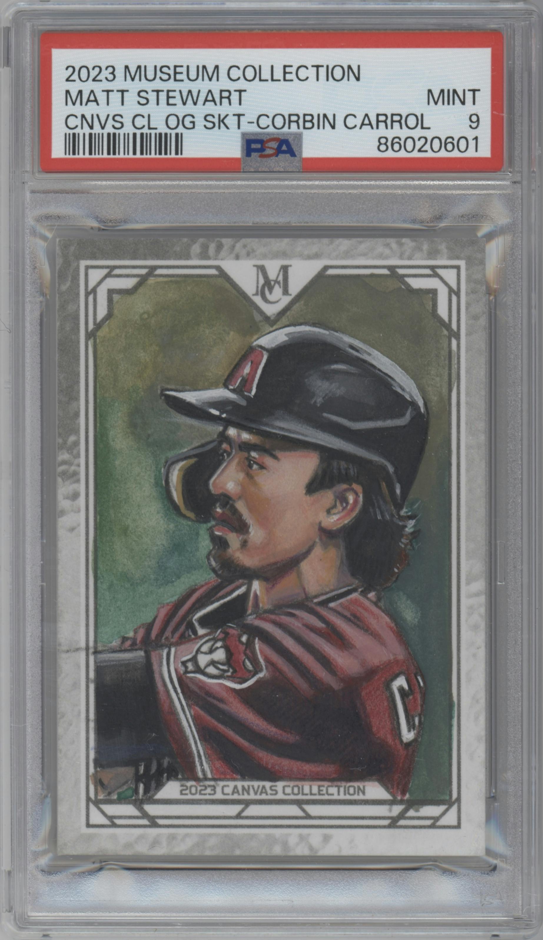 Corbin Carroll from the 2023 Topps Museum Collection set graded by PSA and given an overall grade of 9.