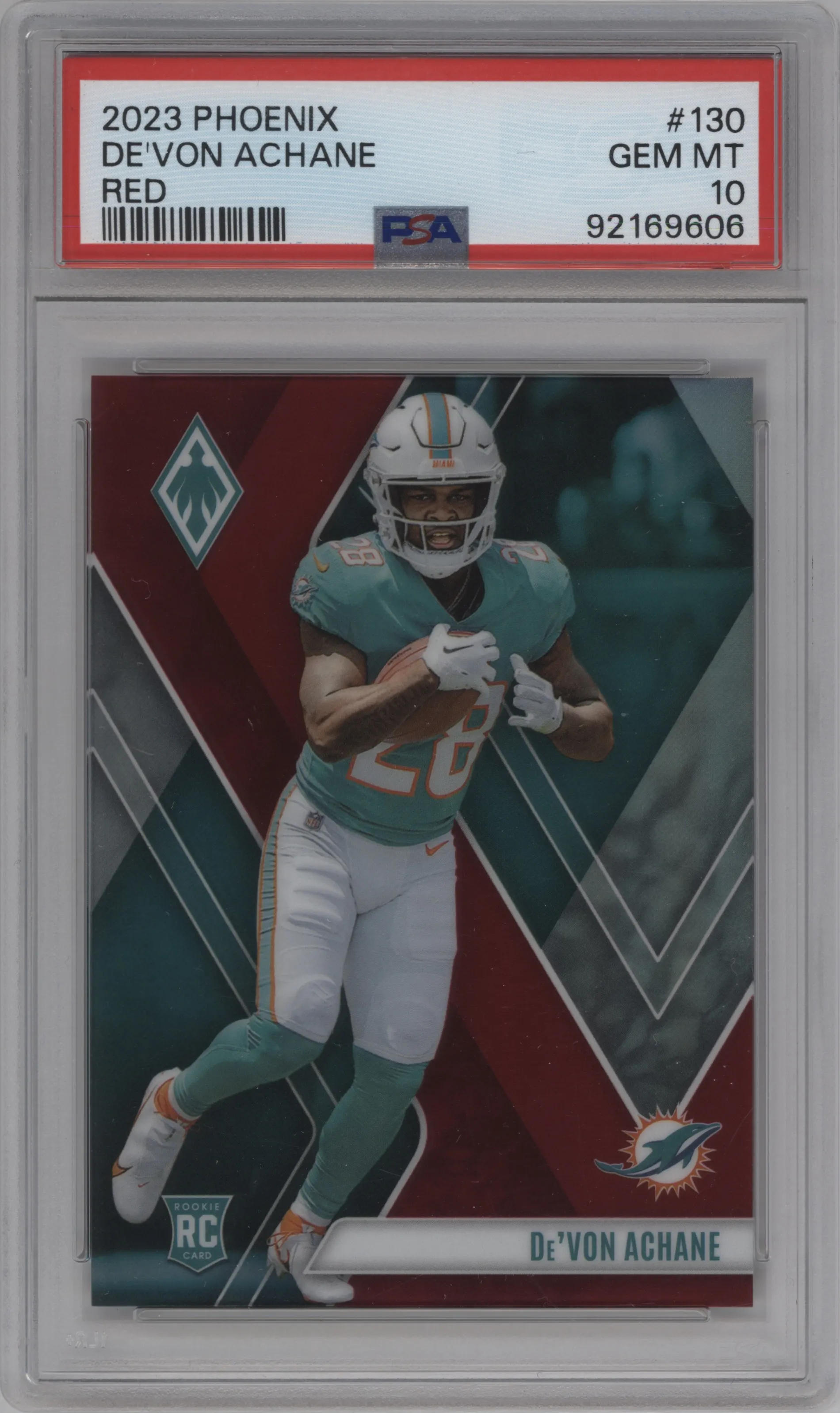 2023 Panini Phoenix De'Von Achane Red #130 PSA 10