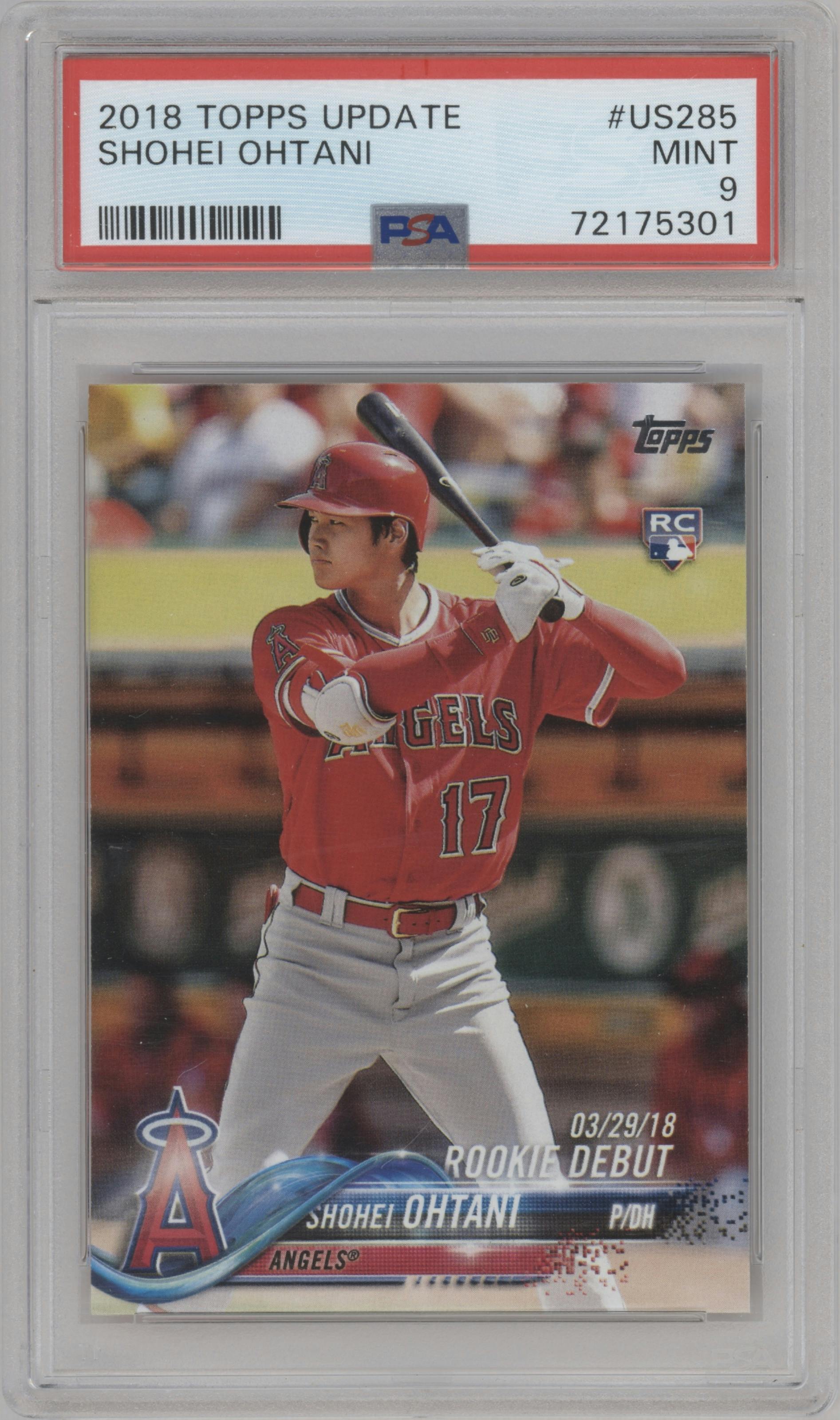 Shohei Ohtani from the 2018 Topps Update set graded by PSA and given an overall grade of 9.
