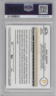 Paul Skenes from the 2024 Topps Chrome Update set featuring a Refractor parallel graded by PSA and given an overall grade of 10.