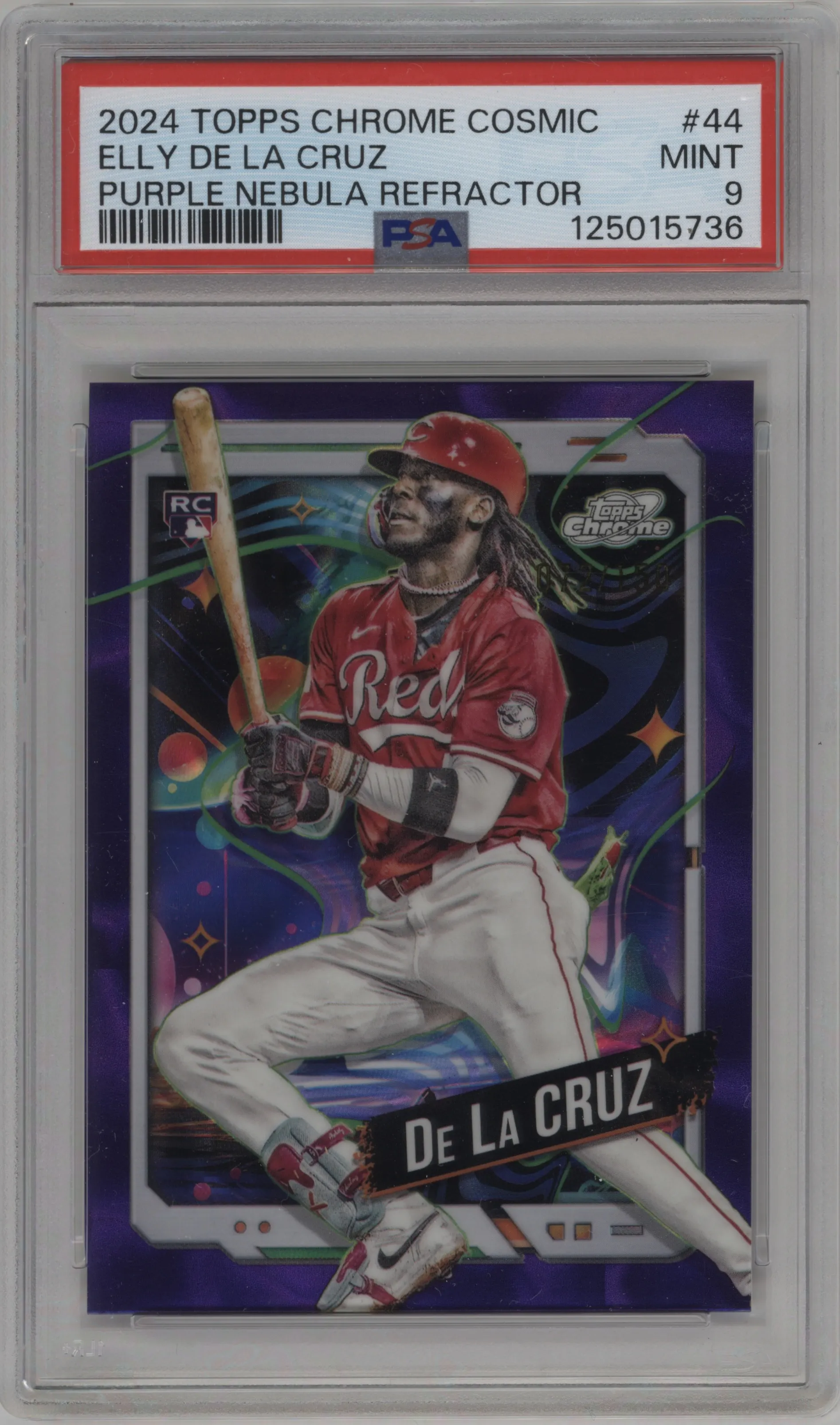 2024 Topps Cosmic Chrome Elly De La Cruz Purple Nebula Refractor #44 PSA 9