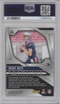 Drake Maye from the 2024 Panini Prizm set graded by PSA and given an overall grade of 10.