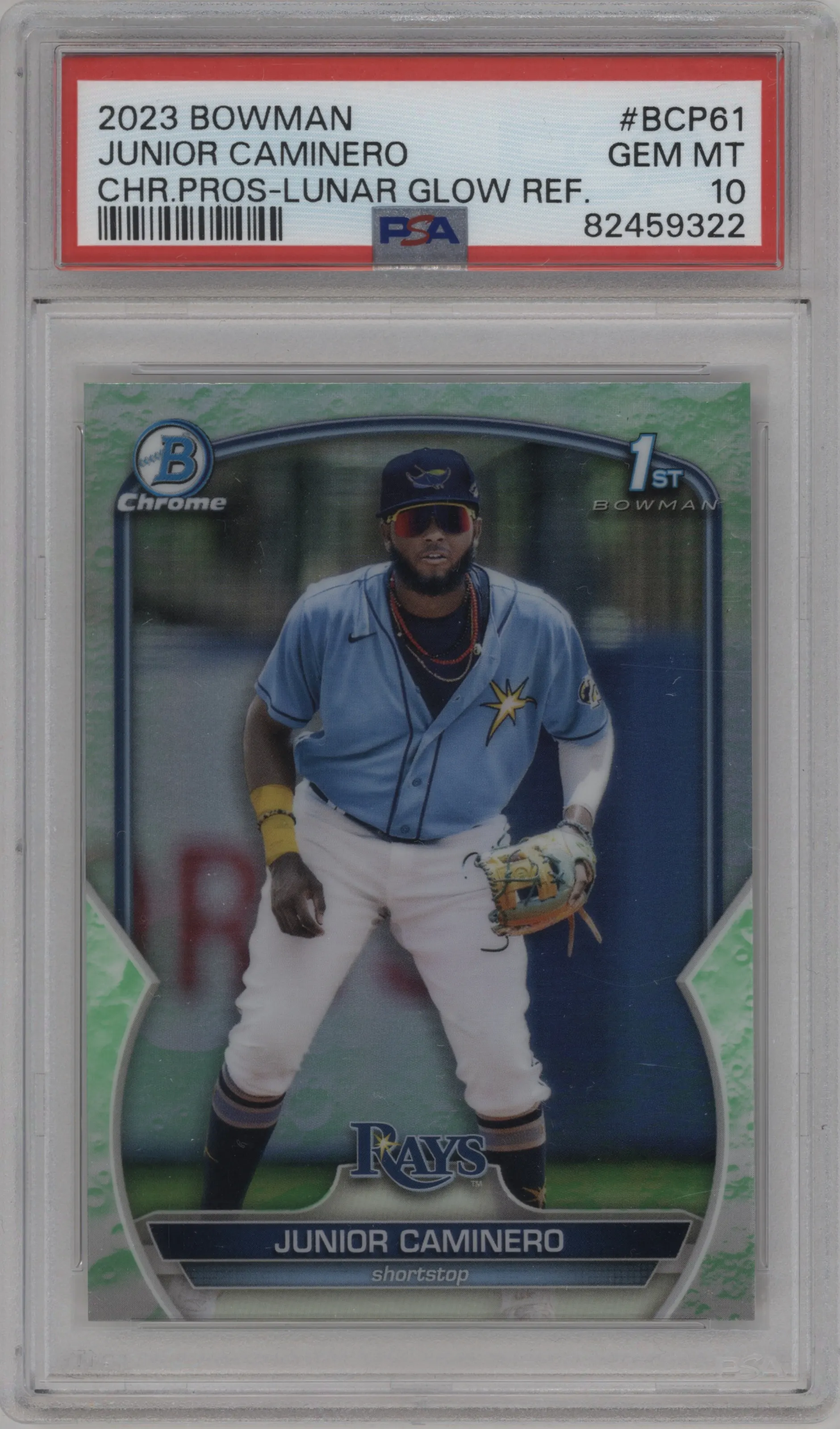 2023 Bowman Chr.Pros. Junior Caminero Lunar Glow Refractor #BCP-61 PSA 10