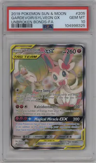 Gardevoir & Sylveon GX from the 2019 Pokemon S&M  set graded by PSA and given an overall grade of 10.
