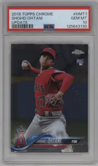 Shohei Ohtani from the 2018 Topps Chrome Update  set graded by PSA and given an overall grade of 10.