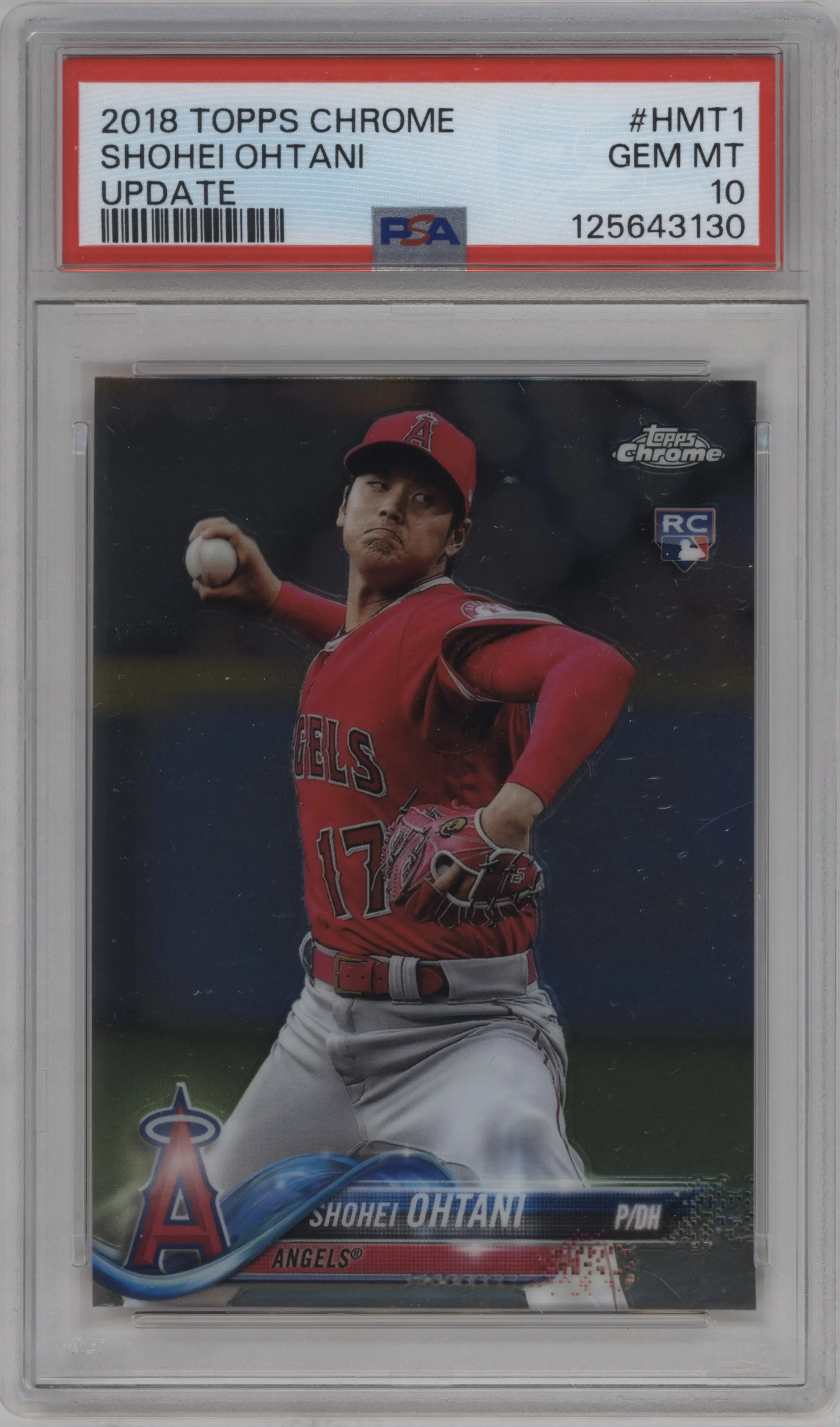 Shohei Ohtani from the 2018 Topps Chrome Update  set graded by PSA and given an overall grade of 10.