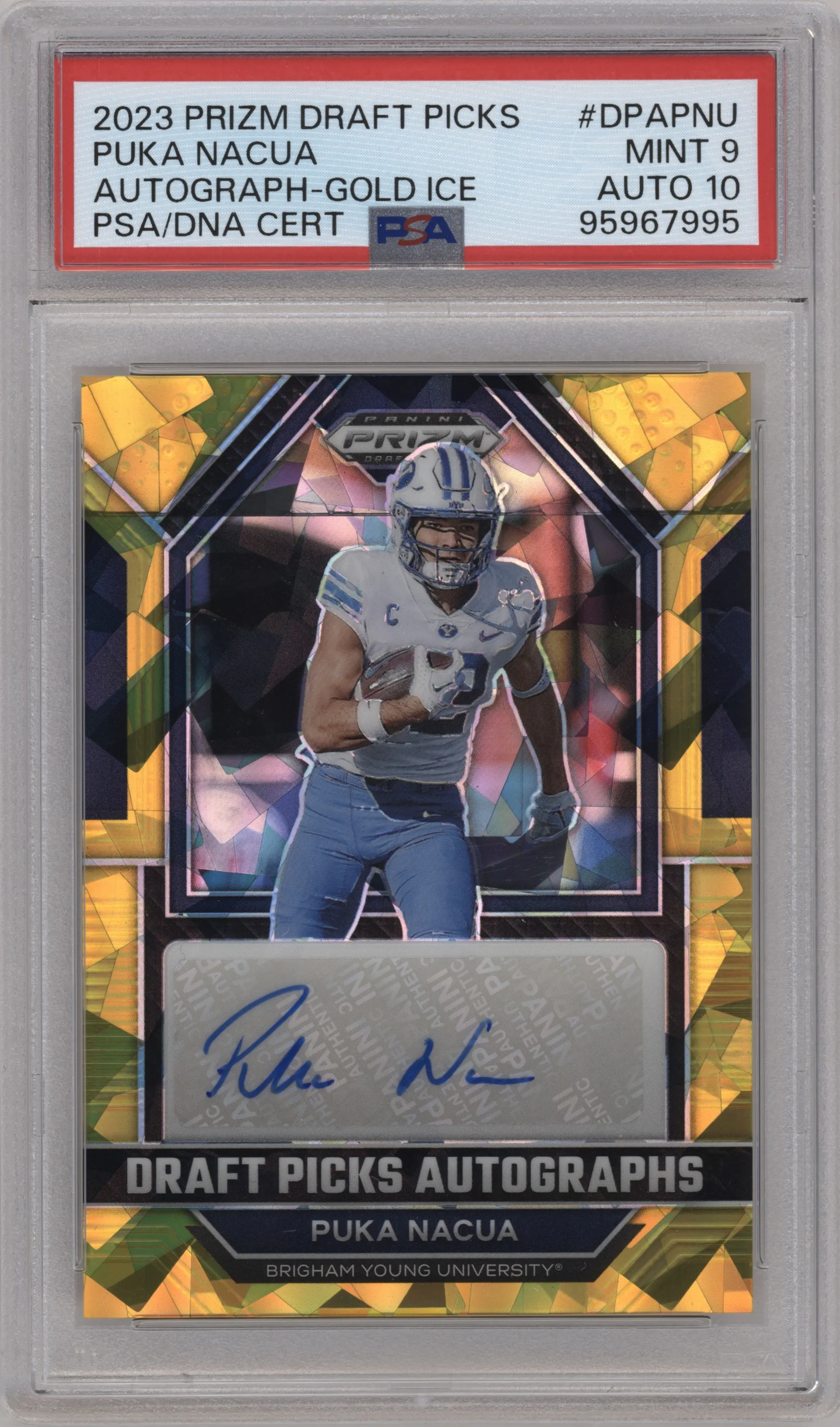 2023 Panini Prizm Draft Picks Draft Picks Auto Puka Nacua Gold Ice #DPA-PNU PSA 9