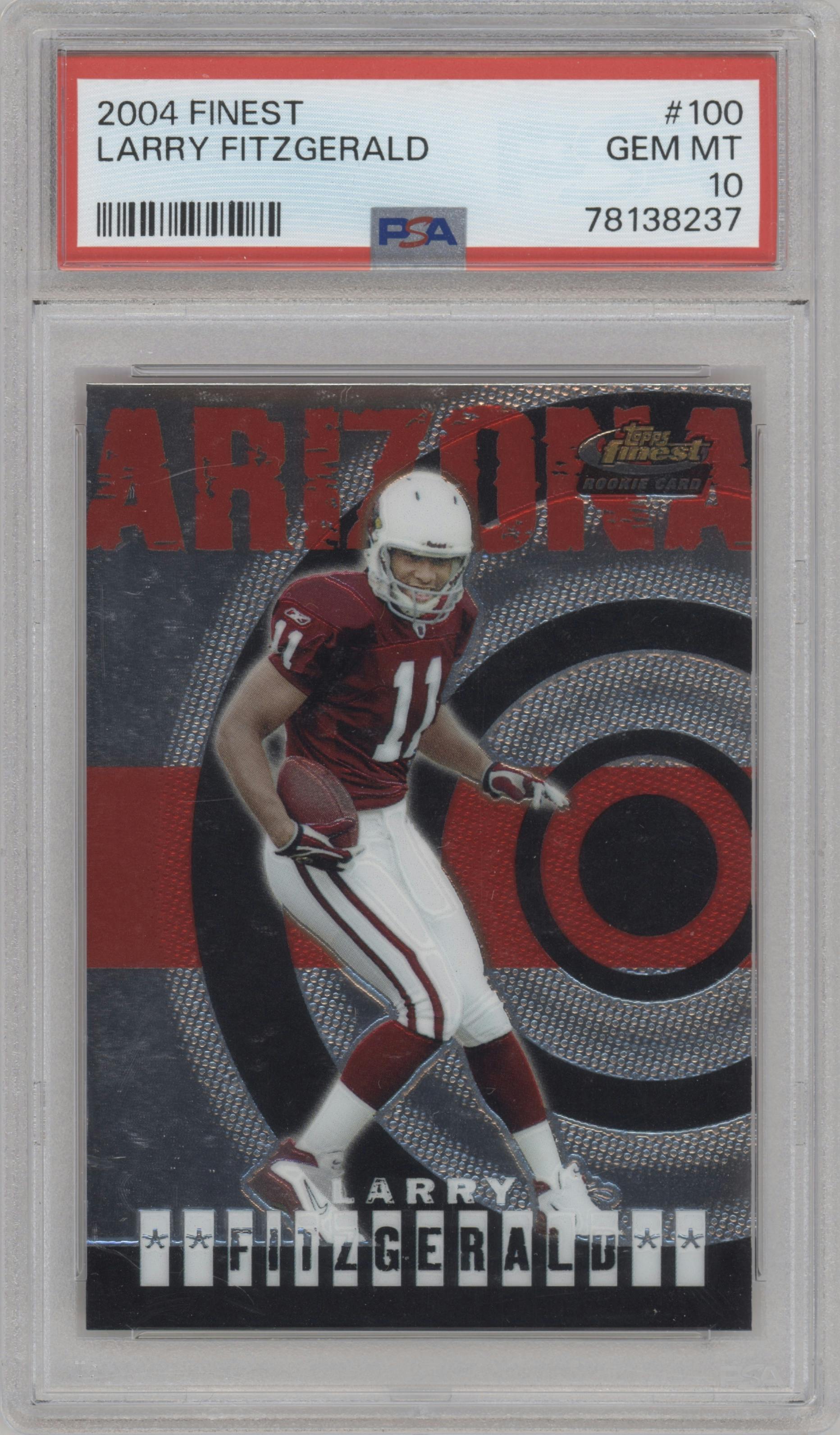 Larry Fitzgerald from the 2004 Topps Finest set graded by PSA and given an overall grade of 10.
