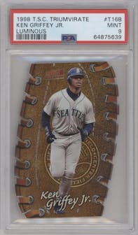 Ken Griffey Jr. from the 1998 Stadium Club set featuring a Luminous parallel graded by PSA and given an overall grade of 9.