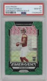 Jayden Daniels from the 2024 Panini Prizm set featuring a Green Wave parallel graded by PSA and given an overall grade of 10.