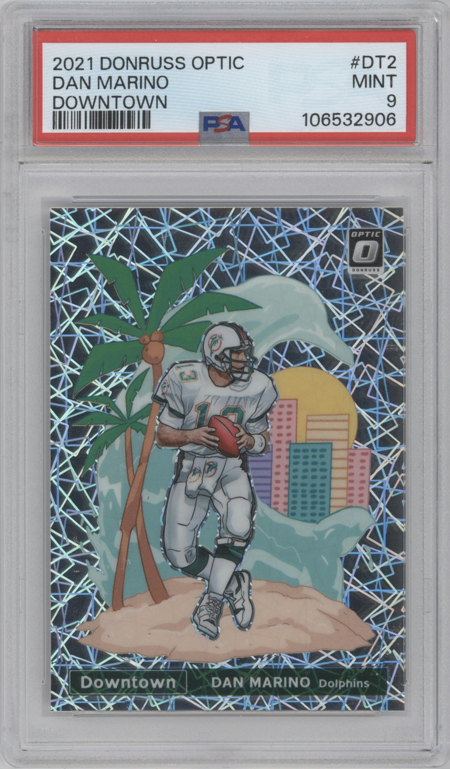Dan Marino from the 2021 Panini Donruss Optic set graded by PSA and given an overall grade of 9.