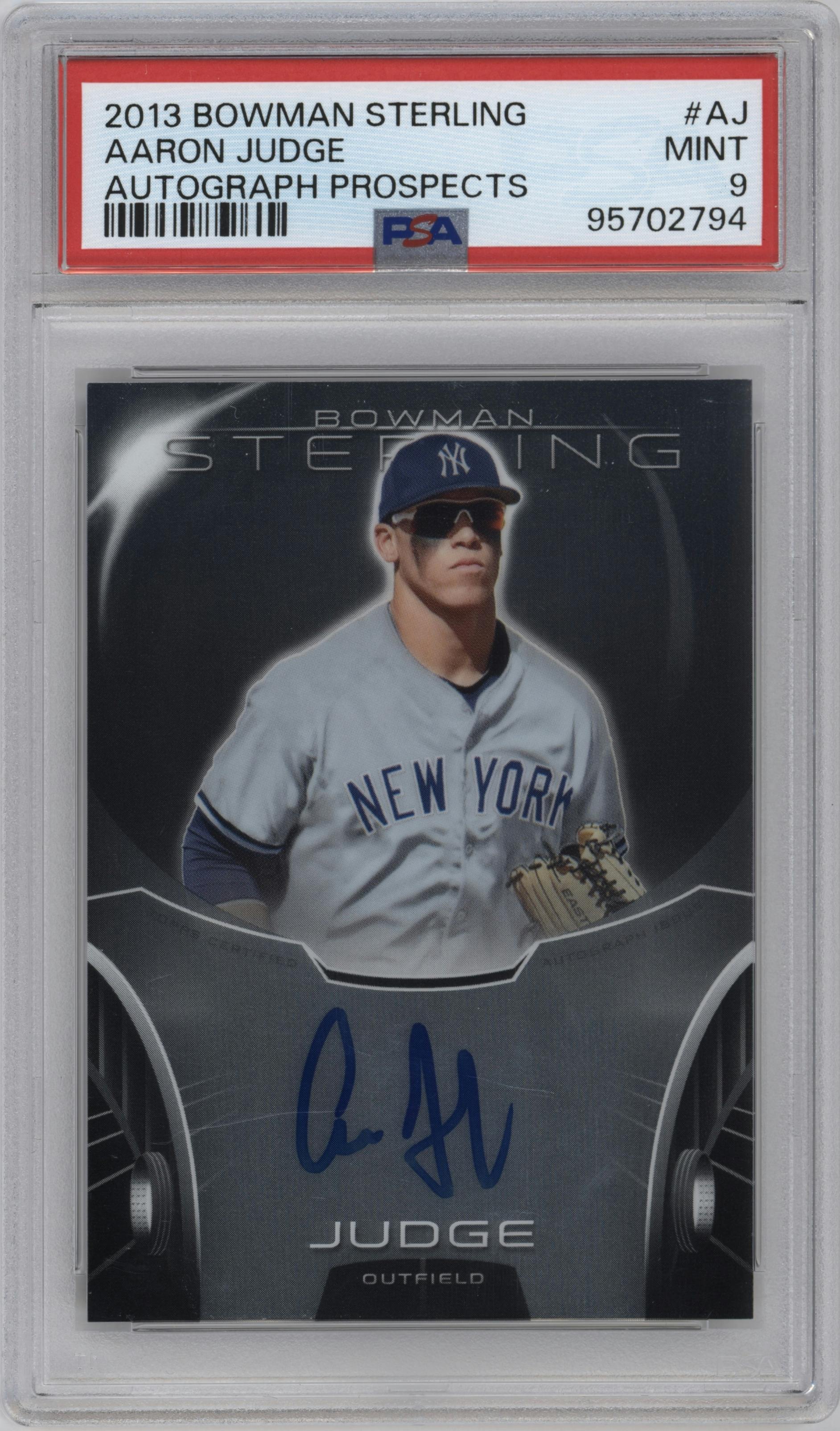 Aaron Judge from the 2013 Bowman Sterling set graded by PSA and given an overall grade of 9.