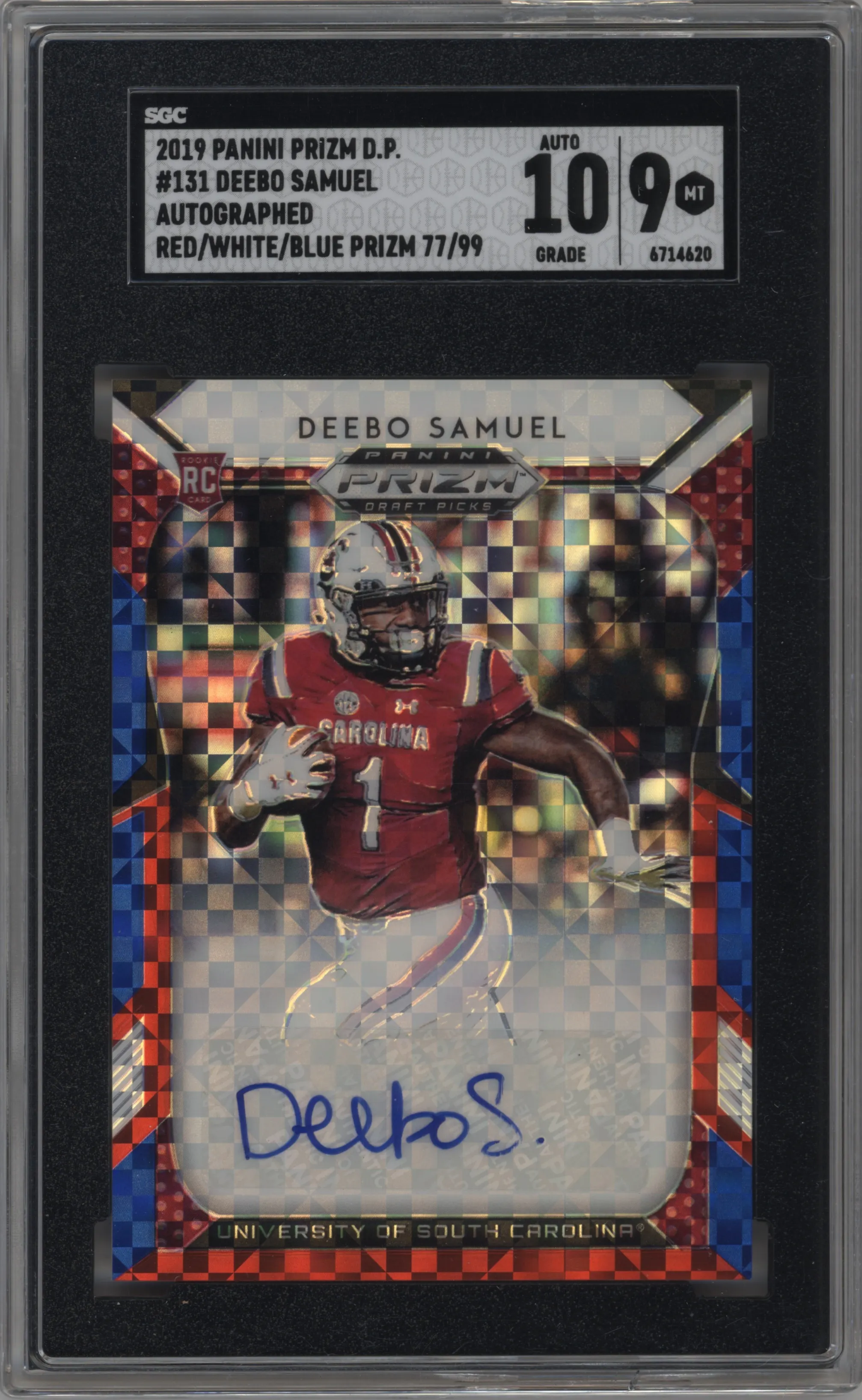 2019 Panini Prizm Draft Picks Auto Deebo Samuel Red White Blue Prizm SGC 9