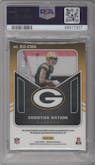 Christian Watson from the 2022 Panini Obsidian set featuring a Electric Etch Yellow parallel graded by PSA and given an overall grade of 9.