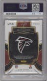 Drake London from the 2022 Panini Select set featuring a  Black NFL Shield parallel graded by PSA and given an overall grade of 8.
