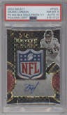 Drake London from the 2022 Panini Select set featuring a  Black NFL Shield parallel graded by PSA and given an overall grade of 8.