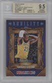 LeBron James from the 2024-25 Panini NBA Hoops set featuring a Black Artist Proof Holo parallel graded by Beckett and given an overall grade of 9.5.