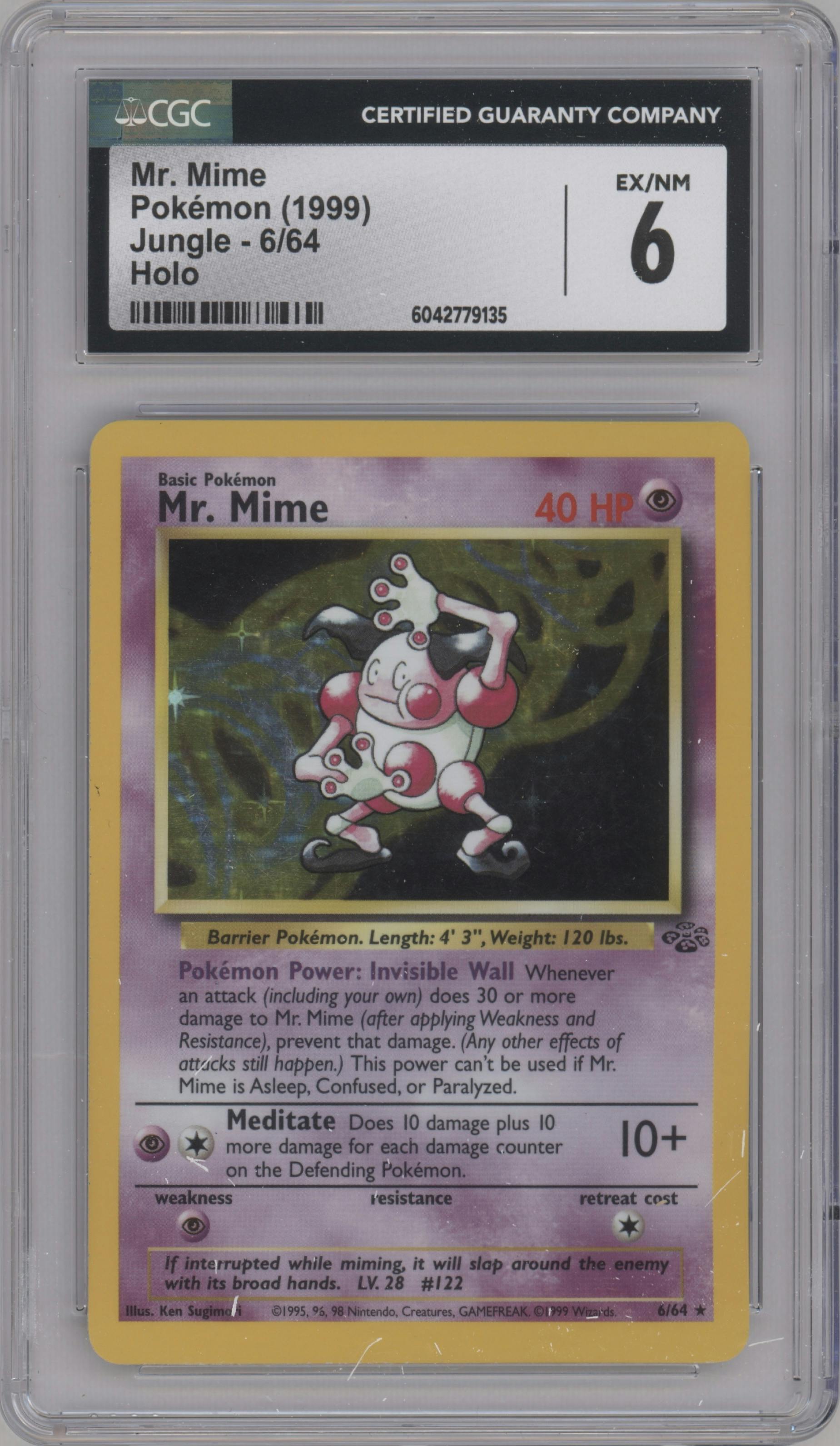 Mr. Mime from the 1999 Pokemon set graded by CSG and given an overall grade of 6.