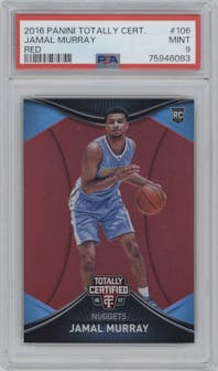 Jamal Murray from the 2016-17 Panini Totally Certified set featuring a Red parallel graded by PSA and given an overall grade of 9.