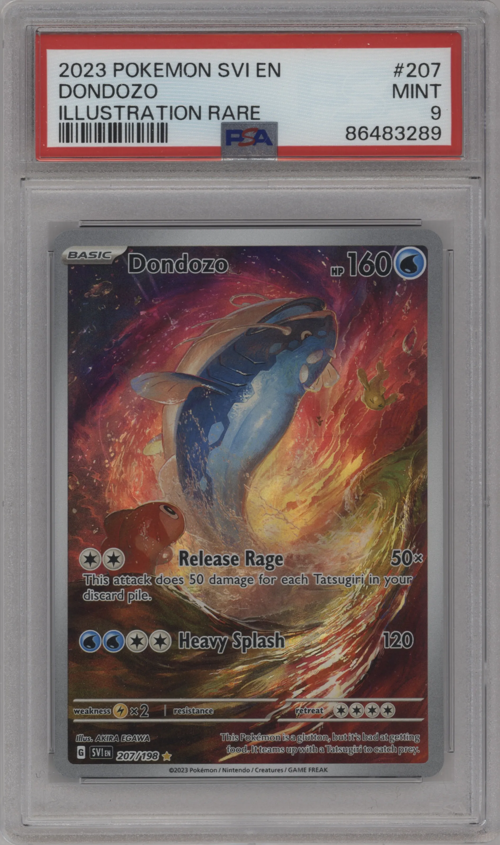 Dondozo from the 2023 Pokemon SV set graded by PSA and given an overall grade of 9.