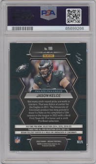 Jason Kelce from the 2023 Panini Mosaic set featuring a Choice Nebula parallel graded by PSA and given an overall grade of 9.