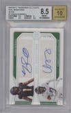 Christian Gonzalez/Noah Sewell from the 2023 Panini National Treasures Collegiate set featuring a Silver parallel graded by Beckett and given an overall grade of 8.5.