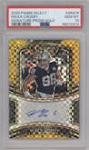 Maxx Crosby from the 2020 Panini Select set featuring a Gold Prizm parallel graded by PSA and given an overall grade of 10.