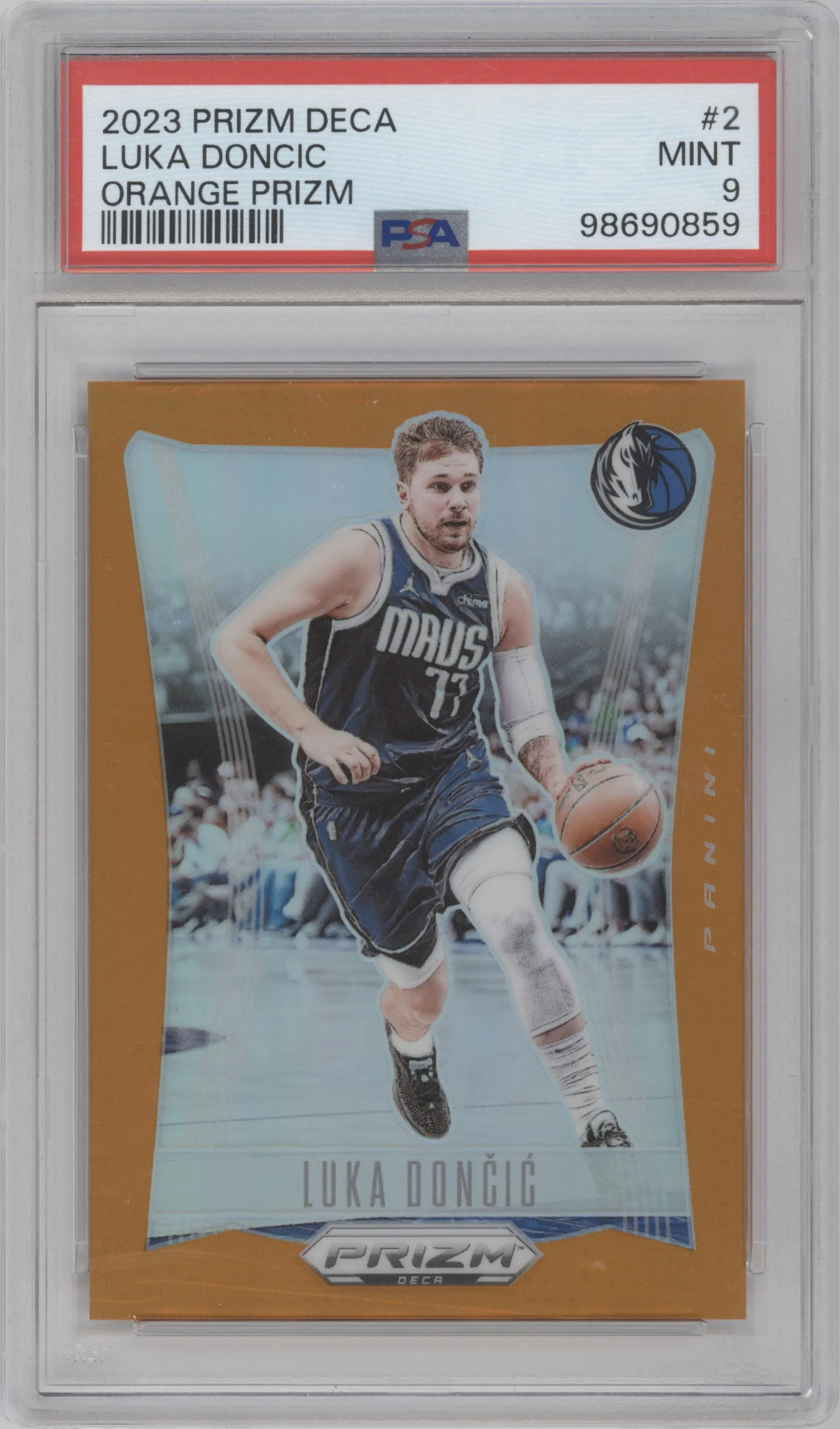 2023 Panini Prizm Deca Luka Doncic Orange Prizm #2 PSA 9