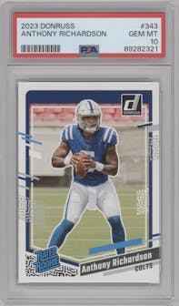 Anthony Richardson from the 2023 Panini Donruss set graded by PSA and given an overall grade of 10.