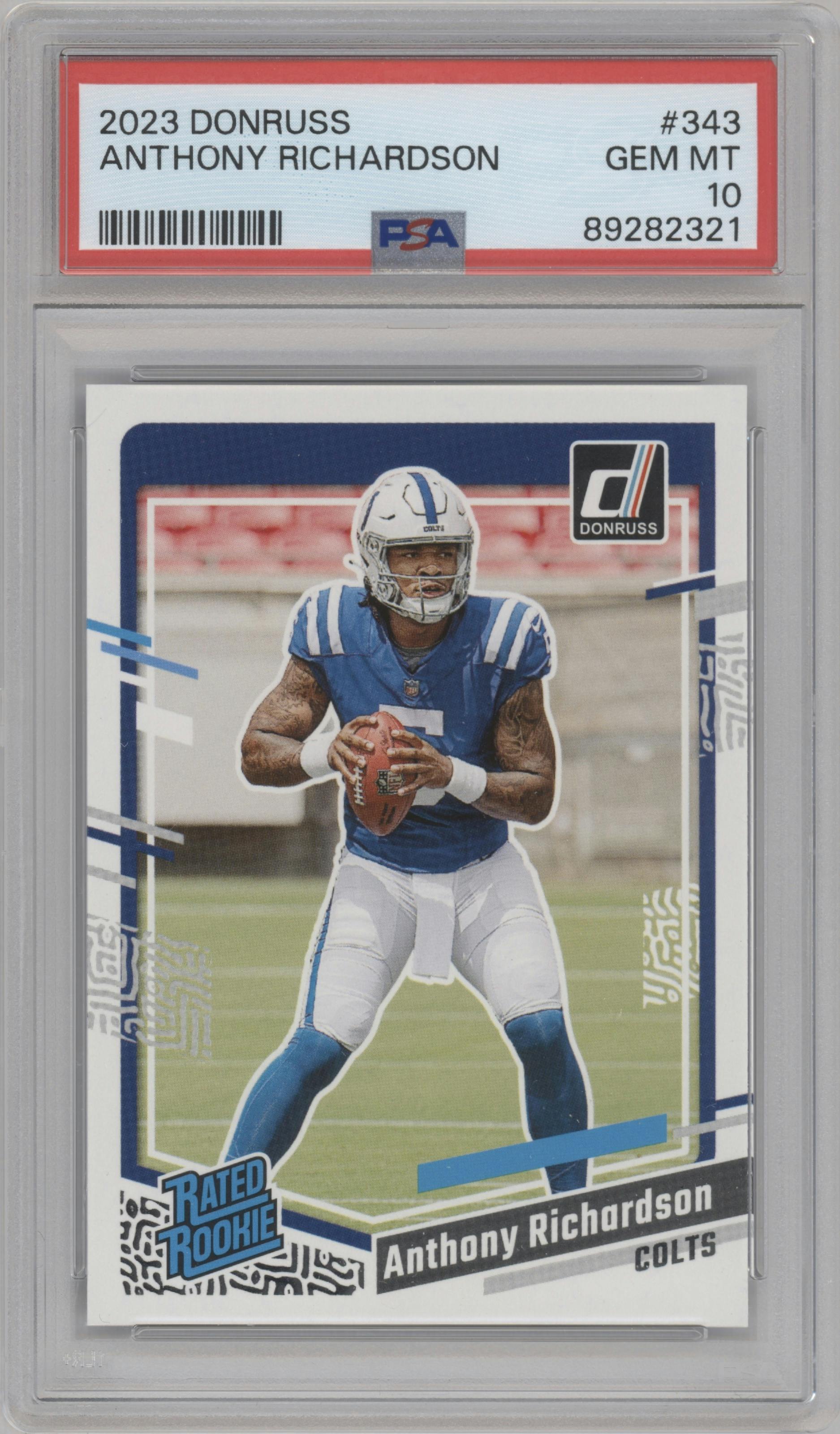 Anthony Richardson from the 2023 Panini Donruss set graded by PSA and given an overall grade of 10.