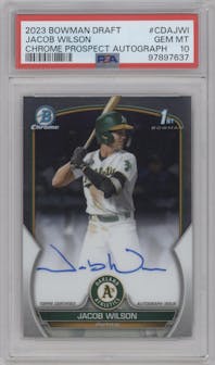 Jacob Wilson from the 2023 Bowman Draft set graded by PSA and given an overall grade of 10.