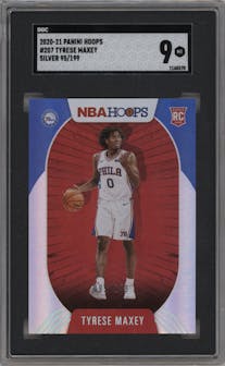 Tyrese Maxey from the 2020-21 Panini NBA Hoops set featuring a Silver parallel graded by SGC and given an overall grade of 9.