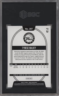 Tyrese Maxey from the 2020-21 Panini NBA Hoops set featuring a Silver parallel graded by SGC and given an overall grade of 9.