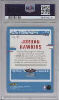 Jordan Hawkins from the 2023-24 Donruss Optic set featuring a Black Velocity parallel graded by PSA and given an overall grade of 10.