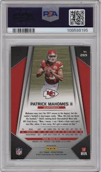 Patrick Mahomes II from the 2017 Panini Prizm set featuring a Prizm parallel graded by PSA and given an overall grade of 9.