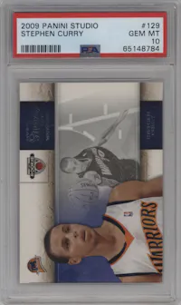 Stephen Curry from the 2009-10 Panini Studio set graded by PSA and given an overall grade of 10.
