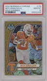 Nico Iamaleava from the 2024 Bowman University Chrome set featuring a Gold Shimmer parallel graded by PSA and given an overall grade of 10.
