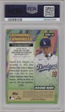 Yoshinobu Yamamoto from the 2024 Topps Chrome set featuring a Gold Refractor parallel graded by PSA and given an overall grade of 10.