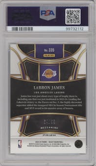Lebron James from the 2023-24 Panini Select  set featuring a Blue Tectonic parallel graded by PSA and given an overall grade of 10.