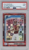 Jayden Daniels from the 2024 Donruss set featuring a Red Pandora parallel graded by PSA and given an overall grade of 9.