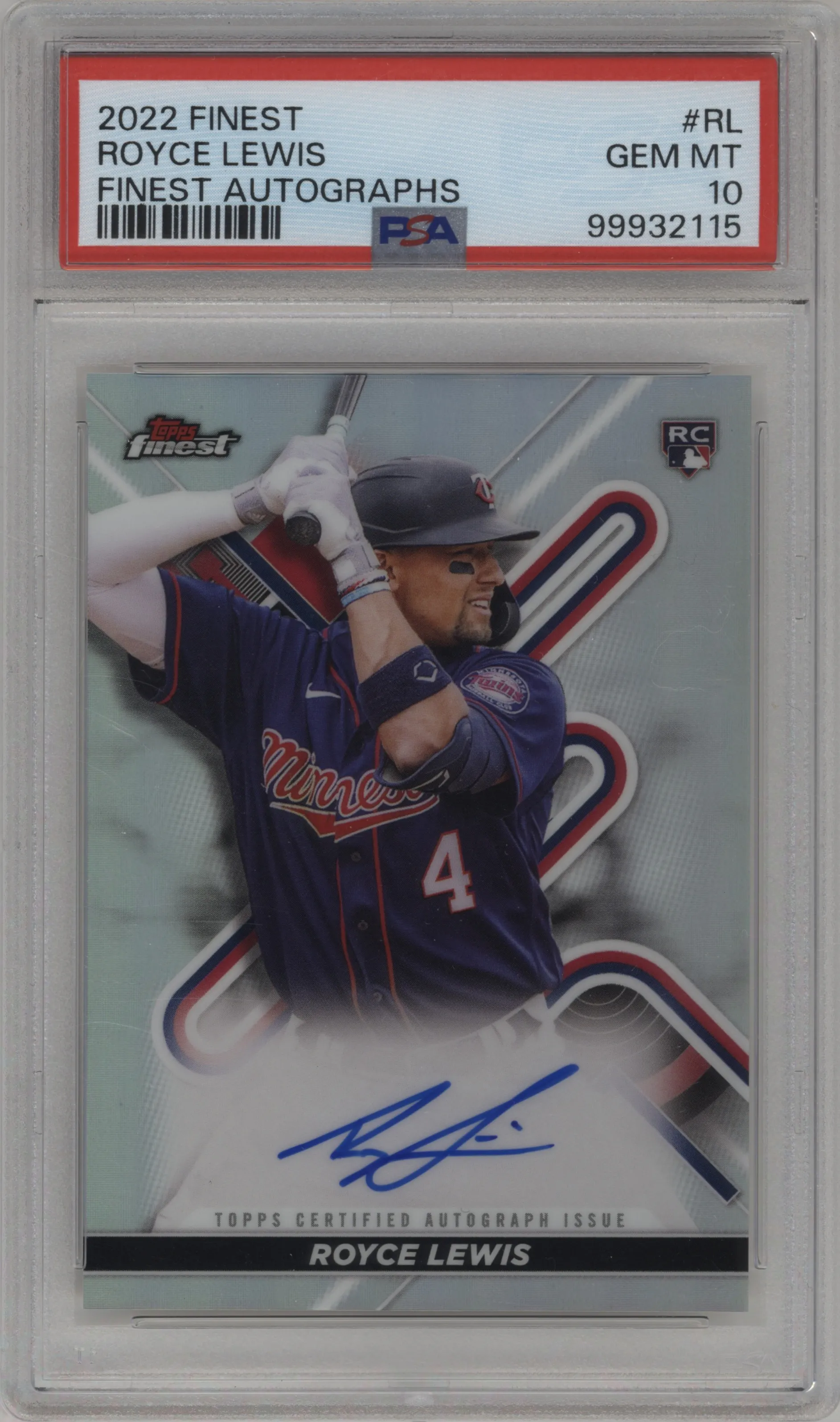 2022 Topps Finest Auto Royce Lewis #FA-RL PSA 10