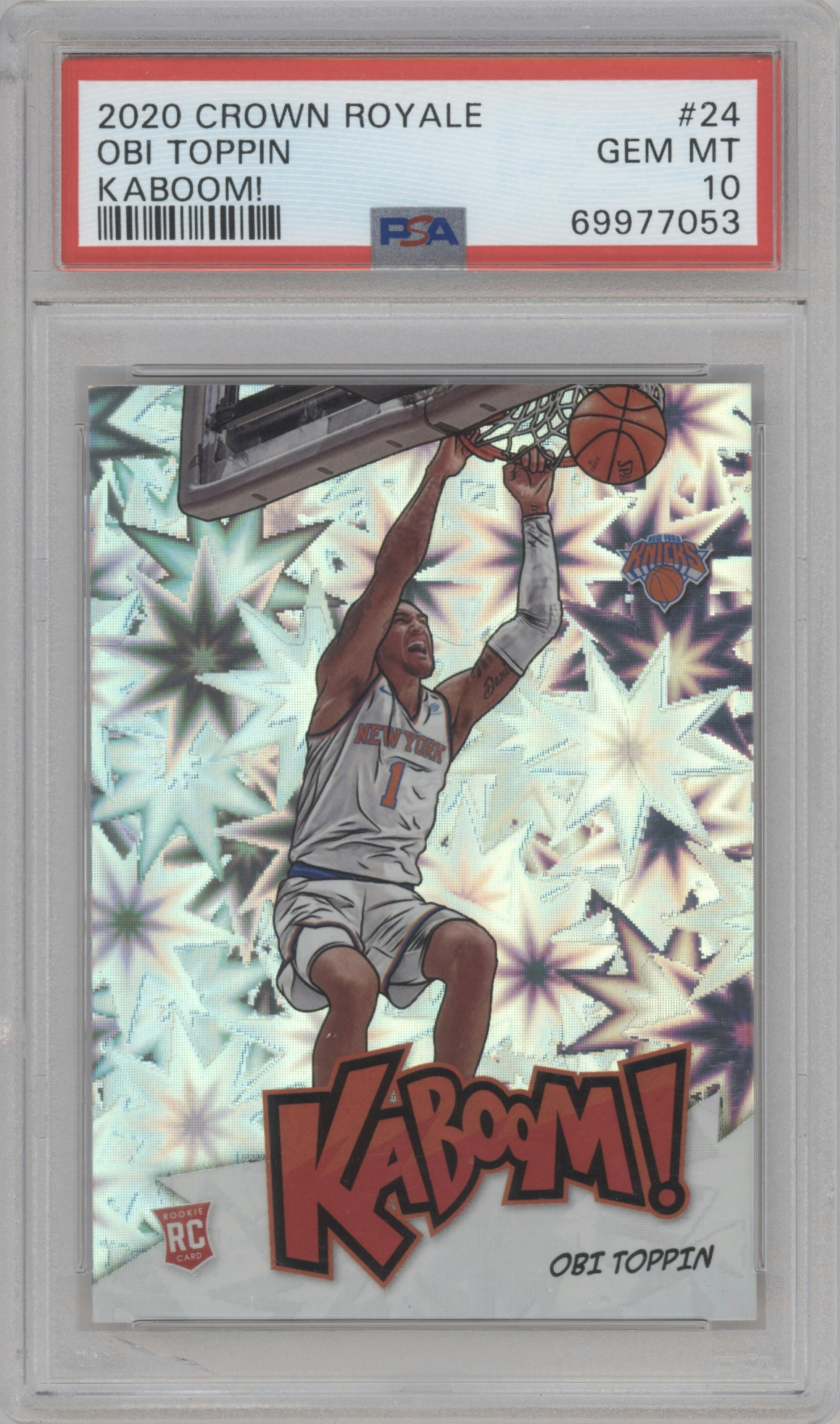 Obi Toppin from the 2020-21 Panini Crown Royale set graded by PSA and given an overall grade of 10.