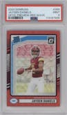 Jayden Daniels from the 2024 Donruss set featuring a Red Wave parallel graded by PSA and given an overall grade of 9.