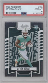  De'Von Achane from the 2023 Panini Absolute set graded by PSA and given an overall grade of 10.