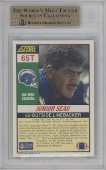 Junior Seau  from the 1990 Score set graded by Beckett and given an overall grade of 9.5.
