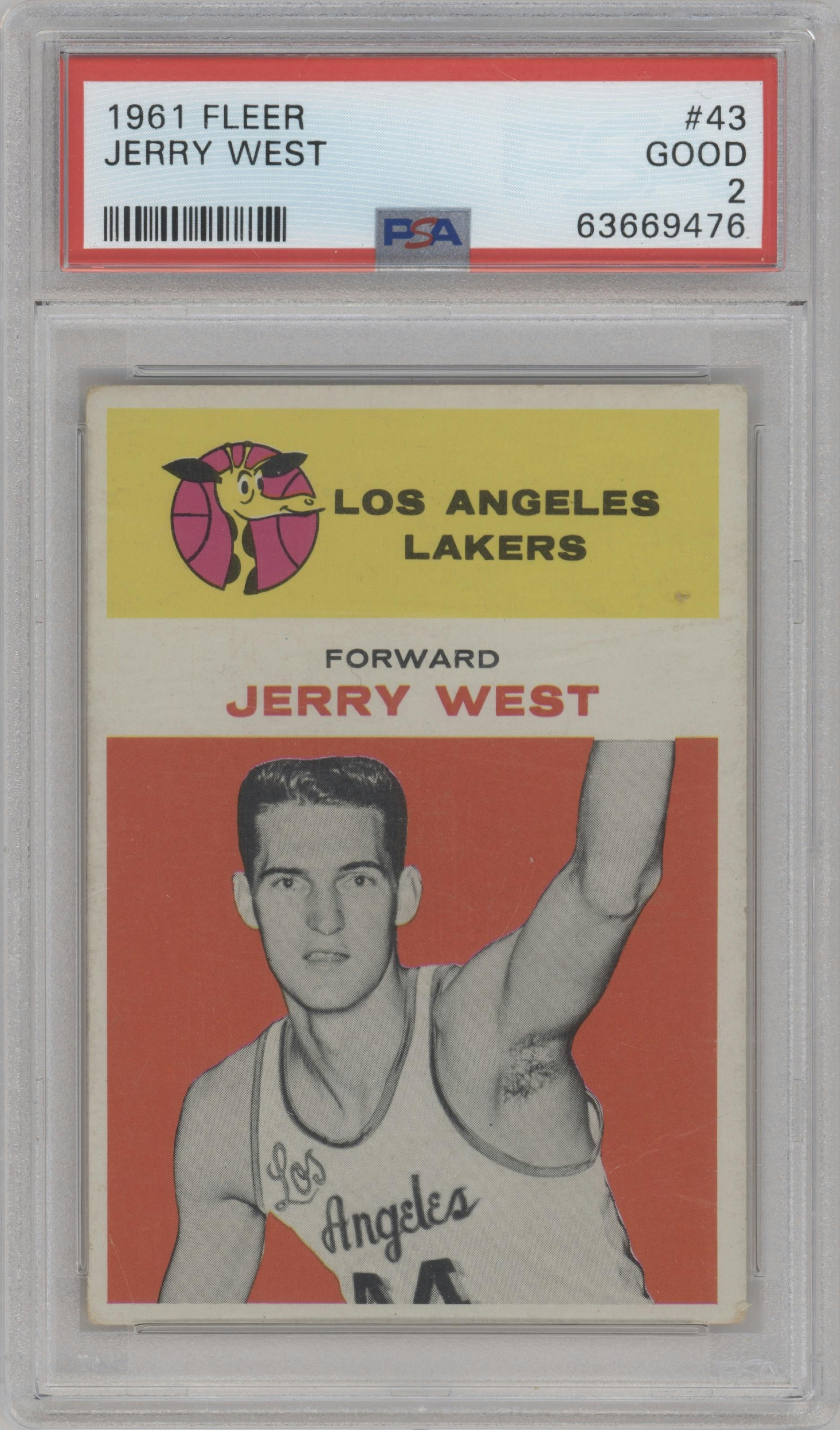 Jerry West from the 1961 Fleer set graded by PSA and given an overall grade of 2.