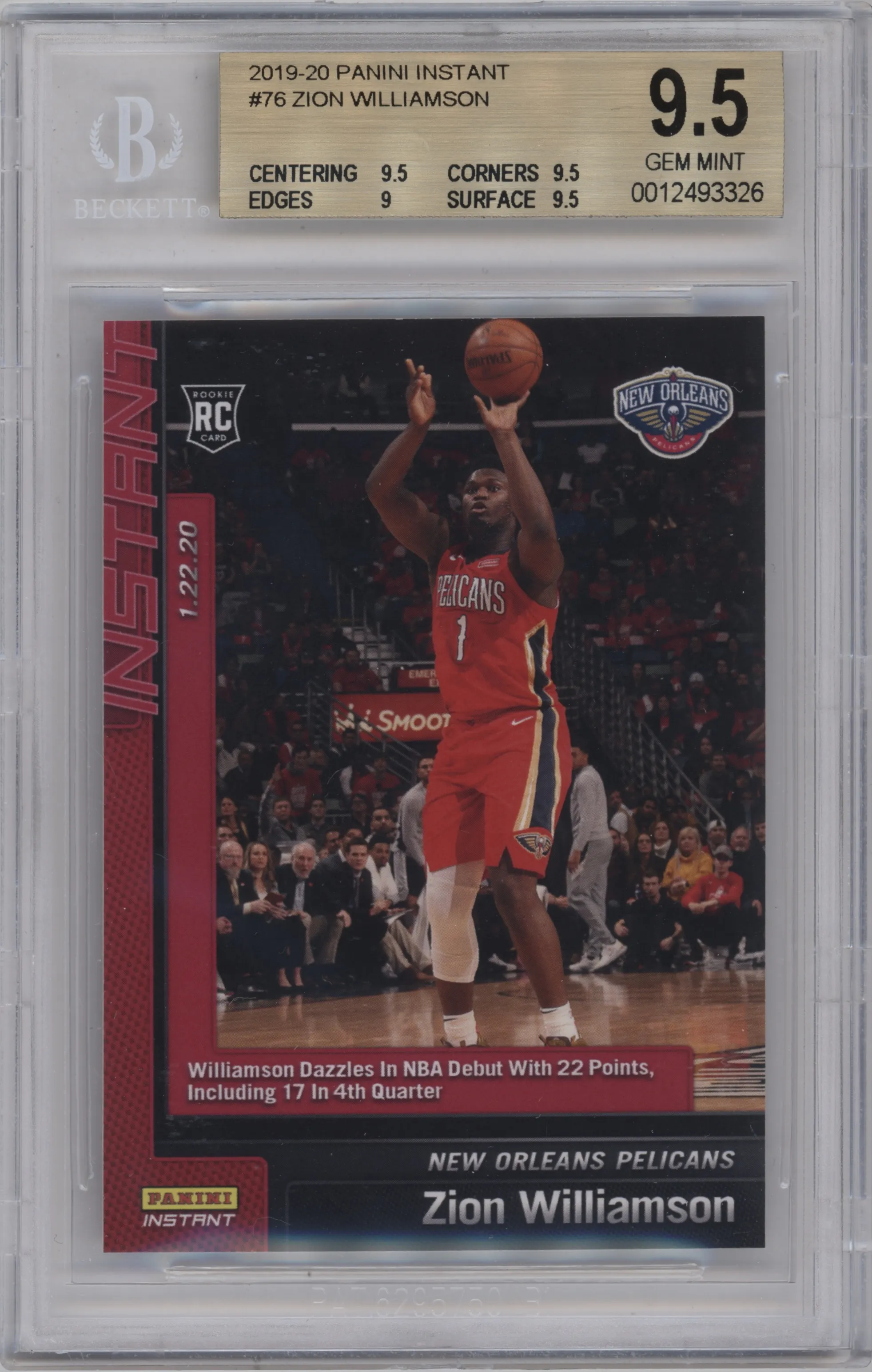 2019 Panini Instant Zion Williamson BGS 9.5