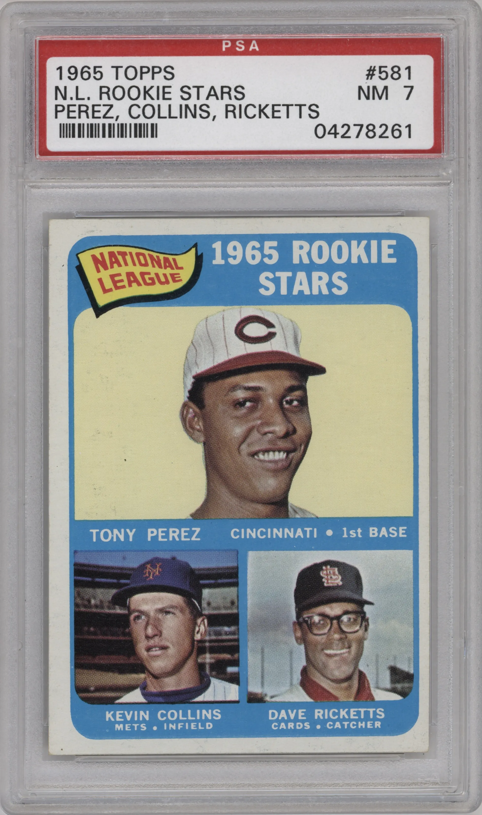 1965 Topps Tony Perez/Kevin Collins/Dave Ricketts #581 PSA 7