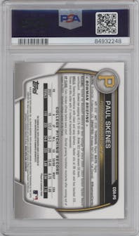 Paul Skenes from the 2023 Bowman Draft set graded by PSA and given an overall grade of 10.
