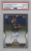Paul Skenes from the 2023 Bowman Draft set graded by PSA and given an overall grade of 10.